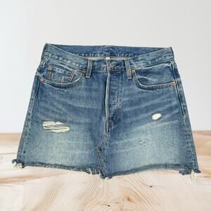 Levis Womens Size 29 Womens Denim Mini Skirt Distressed Raw Hem Blue Button Fly